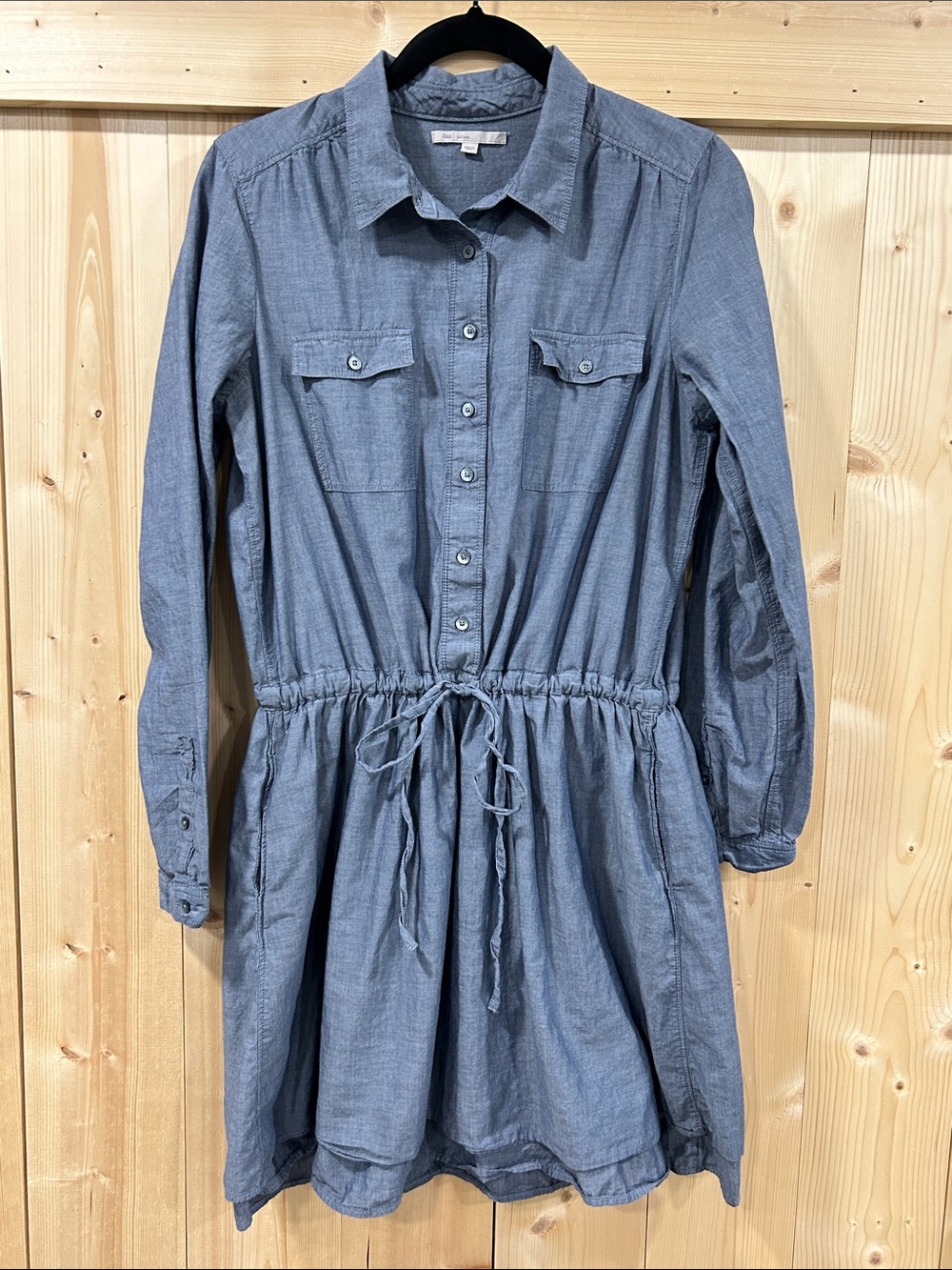 Gap Chambray Long Sleeve Utility Cinch Waist Shirt Dress Blue, medium